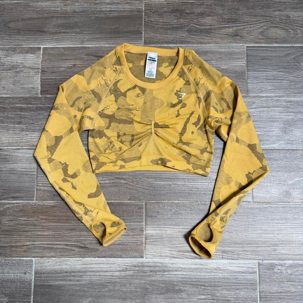 Gymshark yellow camo long sleeve crop top size XL